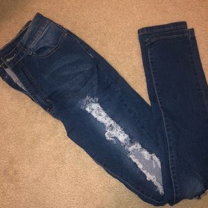 Ripped, Skinny, Ultra High Waisted Stretch Jean